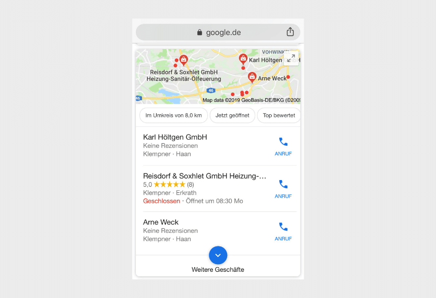 Google Bewertung auf dem Handy