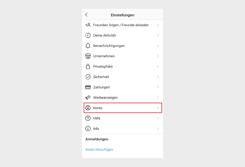 Instagram Einstellungen Account