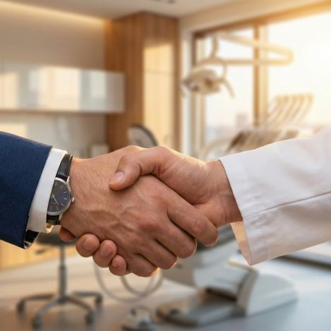 Partnerschaftliche Zusammenarbeit zwischen Webdesigner und Zahnarzt für erfolgreiches Praxismarketing